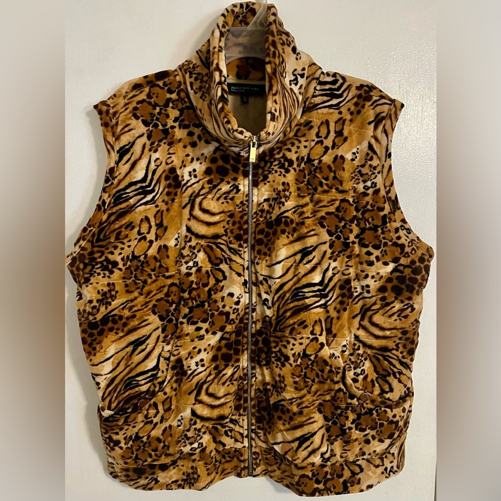 Leopard Print Zipper Vest 3X